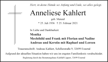 Anzeige  Anneliese Kahlert  Lippische Landes-Zeitung