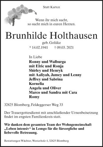 Anzeige  Brunhilde Holthausen  Lippische Landes-Zeitung
