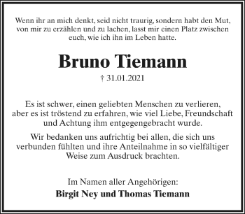 Anzeige  Bruno Tiemann  Lippische Landes-Zeitung