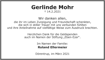 Anzeige  Gerlinde Mohr  Lippische Landes-Zeitung