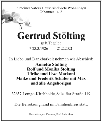Anzeige  Gertrud Stölting  Lippische Landes-Zeitung