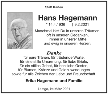 Anzeige  Hans Hagemann  Lippische Landes-Zeitung
