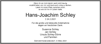 Anzeige  Hans-Joachim Schley  Lippische Landes-Zeitung