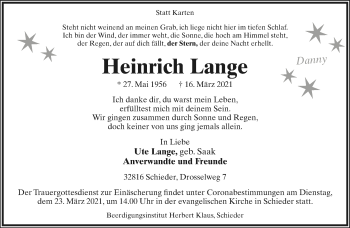 Anzeige  Heinrich Lange  Lippische Landes-Zeitung