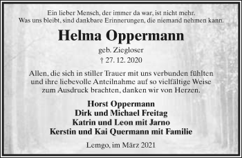 Anzeige  Helma Oppermann  Lippische Landes-Zeitung
