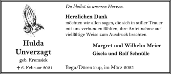 Anzeige  Hulda Unverzagt  Lippische Landes-Zeitung