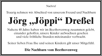 Anzeige  Jörg Christian Dreßel  Lippische Landes-Zeitung