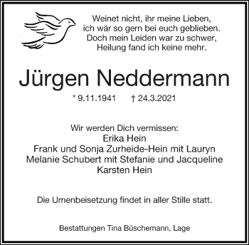 Anzeige  Jürgen Neddermann  Lippische Landes-Zeitung