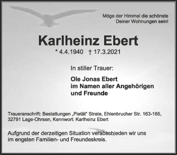 Anzeige  Karlheinz Ebert  Lippische Landes-Zeitung