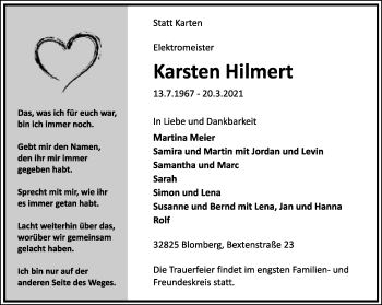 Anzeige  Karsten Hilmert  Lippische Landes-Zeitung