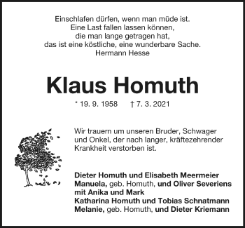 Anzeige  Klaus Homuth  Lippische Landes-Zeitung