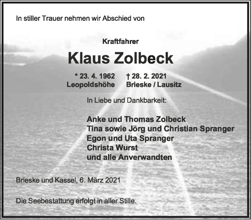  Traueranzeige für Klaus Zolbeck vom 06.03.2021 aus Lippische Landes-Zeitung