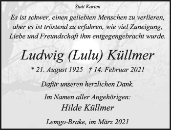 Anzeige  Ludwig  Küllmer  Lippische Landes-Zeitung
