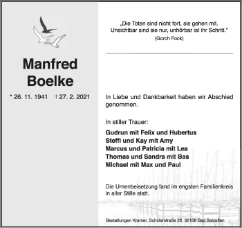 Anzeige  Manfred Boelke  Lippische Landes-Zeitung