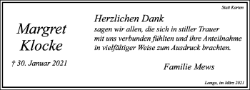 Anzeige  Margret Klocke  Lippische Landes-Zeitung