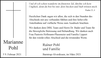 Anzeige  Marianne Pohl  Lippische Landes-Zeitung