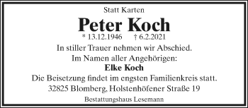 Anzeige  Peter Koch  Lippische Landes-Zeitung