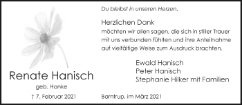 Anzeige  Renate Hanisch  Lippische Landes-Zeitung