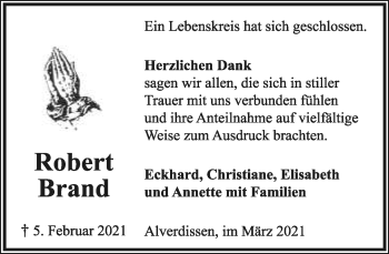 Anzeige  Robert Brand  Lippische Landes-Zeitung