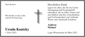 Anzeige  Ursula Kautzky  Lippische Landes-Zeitung