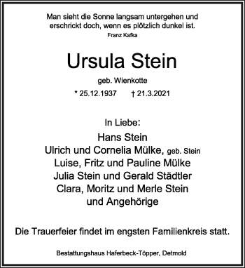 Anzeige  Ursula Stein  Lippische Landes-Zeitung