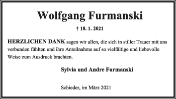 Anzeige  Wolfgang Artur Furmanski  Lippische Landes-Zeitung