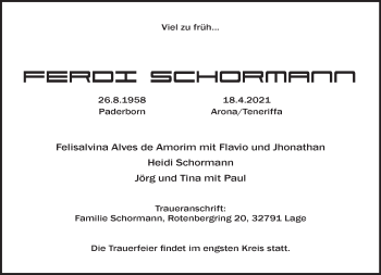 Anzeige  Ferdi Schormann  Lippische Landes-Zeitung