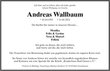 Anzeige  Andreas Wallbaum  Lippische Landes-Zeitung