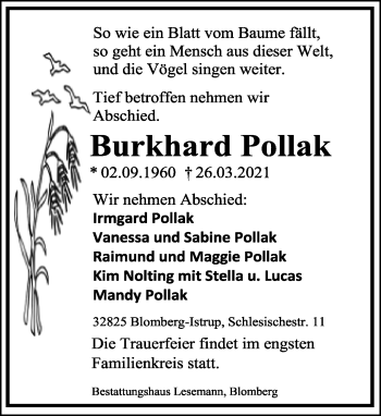 Anzeige  Burkhard Pollak  Lippische Landes-Zeitung