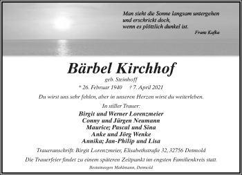 Anzeige  Bärbel Kirchhof  Lippische Landes-Zeitung