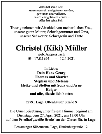 Anzeige  Christel Müller  Lippische Landes-Zeitung