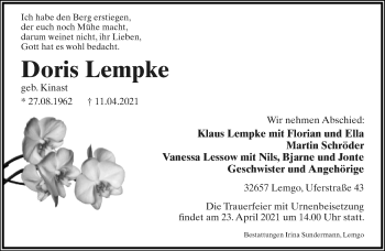 Anzeige  Doris Lempke  Lippische Landes-Zeitung