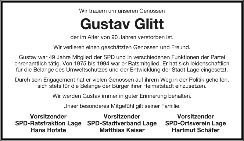  Traueranzeige für Gustav Glitt vom 17.04.2021 aus Lippische Landes-Zeitung
