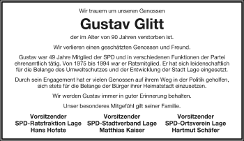 Anzeige  Gustav Glitt  Lippische Landes-Zeitung