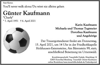 Anzeige  Günter Kaufmann  Lippische Landes-Zeitung