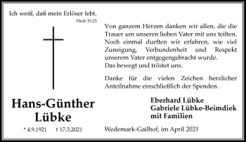Anzeige  Hans-Günther Lübke  Lippische Landes-Zeitung