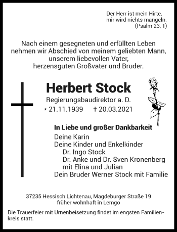 Anzeige  Herbert Stock  Lippische Landes-Zeitung