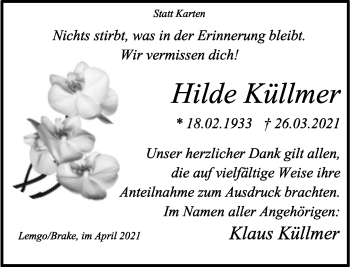 Anzeige  Hilde Küllmer  Lippische Landes-Zeitung