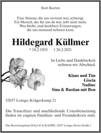 Anzeige  Hildegard Küllmer  Lippische Landes-Zeitung