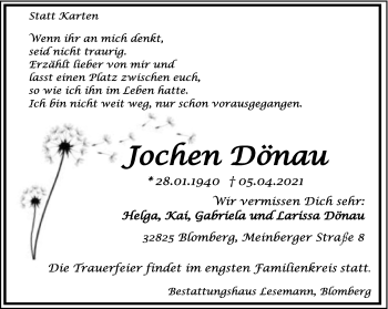 Anzeige  Jochen Dönau  Lippische Landes-Zeitung