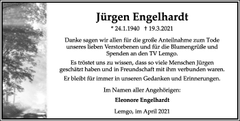 Anzeige  Jürgen Engelhardt  Lippische Landes-Zeitung