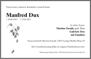 Anzeige  Manfred Dux  Lippische Landes-Zeitung