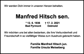 Anzeige  Manfred Hitsch  Lippische Landes-Zeitung