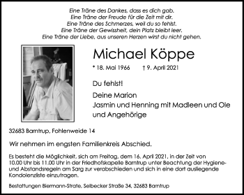 Anzeige  Michael Köppe  Lippische Landes-Zeitung