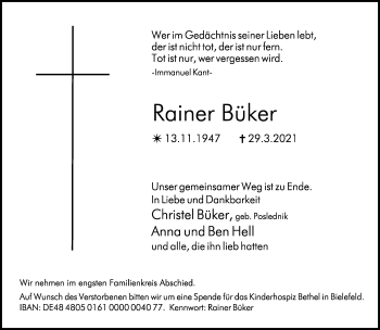 Anzeige  Rainer Büker  Lippische Landes-Zeitung