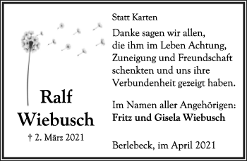 Anzeige  Ralf Wiebusch  Lippische Landes-Zeitung