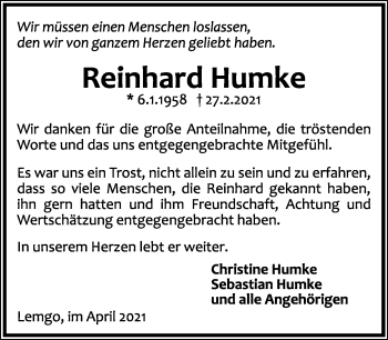 Anzeige  Reinhard Humke  Lippische Landes-Zeitung