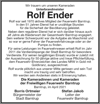 Anzeige  Rolf Ender  Lippische Landes-Zeitung