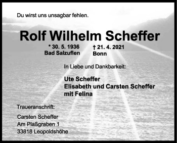 Anzeige  Rolf Wilhelm Scheffer  Lippische Landes-Zeitung