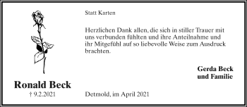 Anzeige  Ronald Beck  Lippische Landes-Zeitung